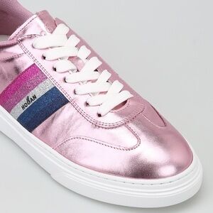 nib HOGAN Glitter Leather Logo Sneakers in Pink size 6.5